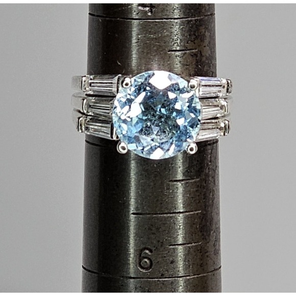Vintage 925 Avon Blue Topaz & CZ Engagement Set SZ 4.75 - Picture 5 of 8